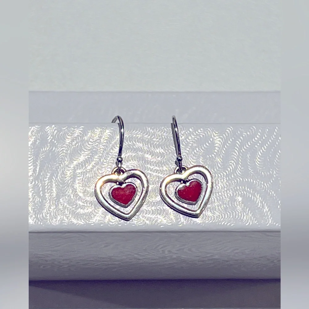 Coach Y2K VINTAGE Sterling Silver Heart Drop Earrings - Picture 5 of 8